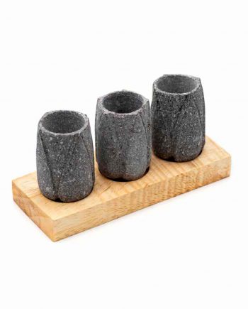 Juego de 3 tequileros con textura en base rectangular Madera de pino