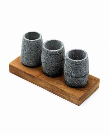 Juego de 3 tequileros con textura en base rectangular Madera de parota